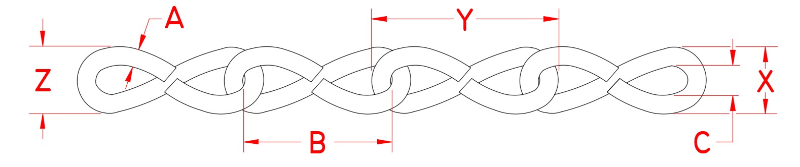 Stainless Steel Single Jack Chain, S0621-0, Line Drawing